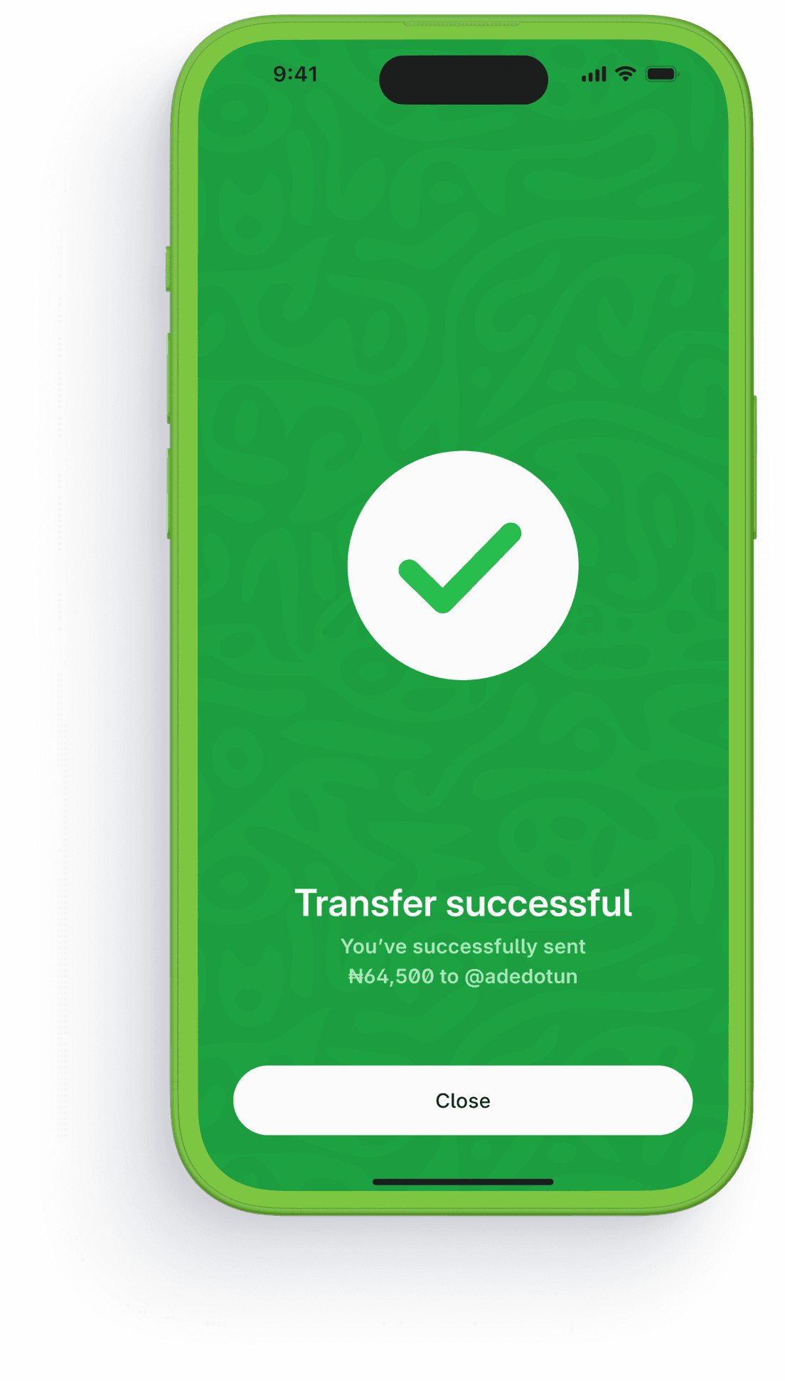 Monica app transfer successful confirmation screen