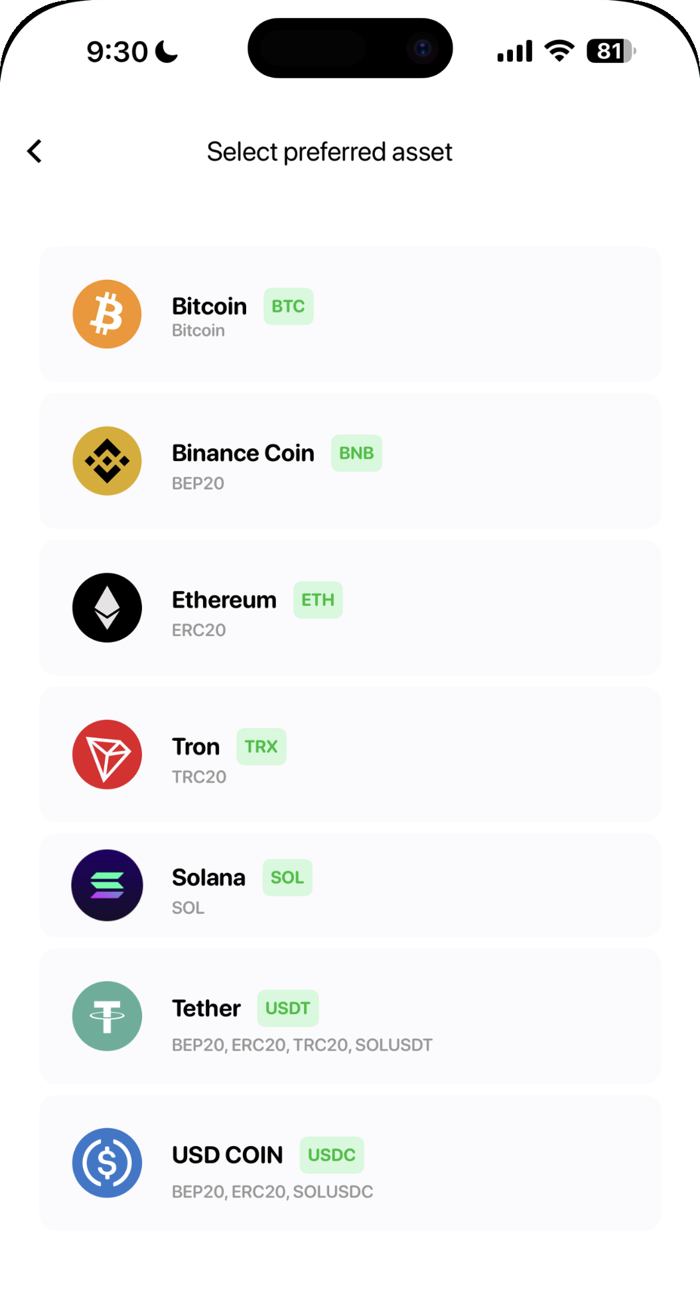 Monica app asset list